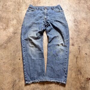 Vintage 90s High Sierra Relaxed Jeans 34x30 Distressed Raw Hem Baggy Denim